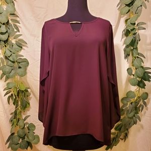 BCX dark purple flowy blouse with gold bar large